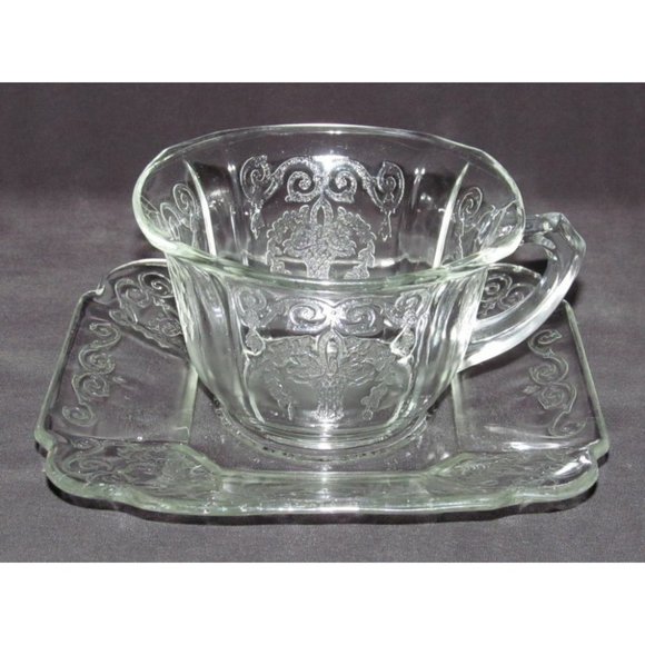 Indiana Glass LORAIN "Basket" Crystal Cup and Saucer Set - Picture 1 of 3